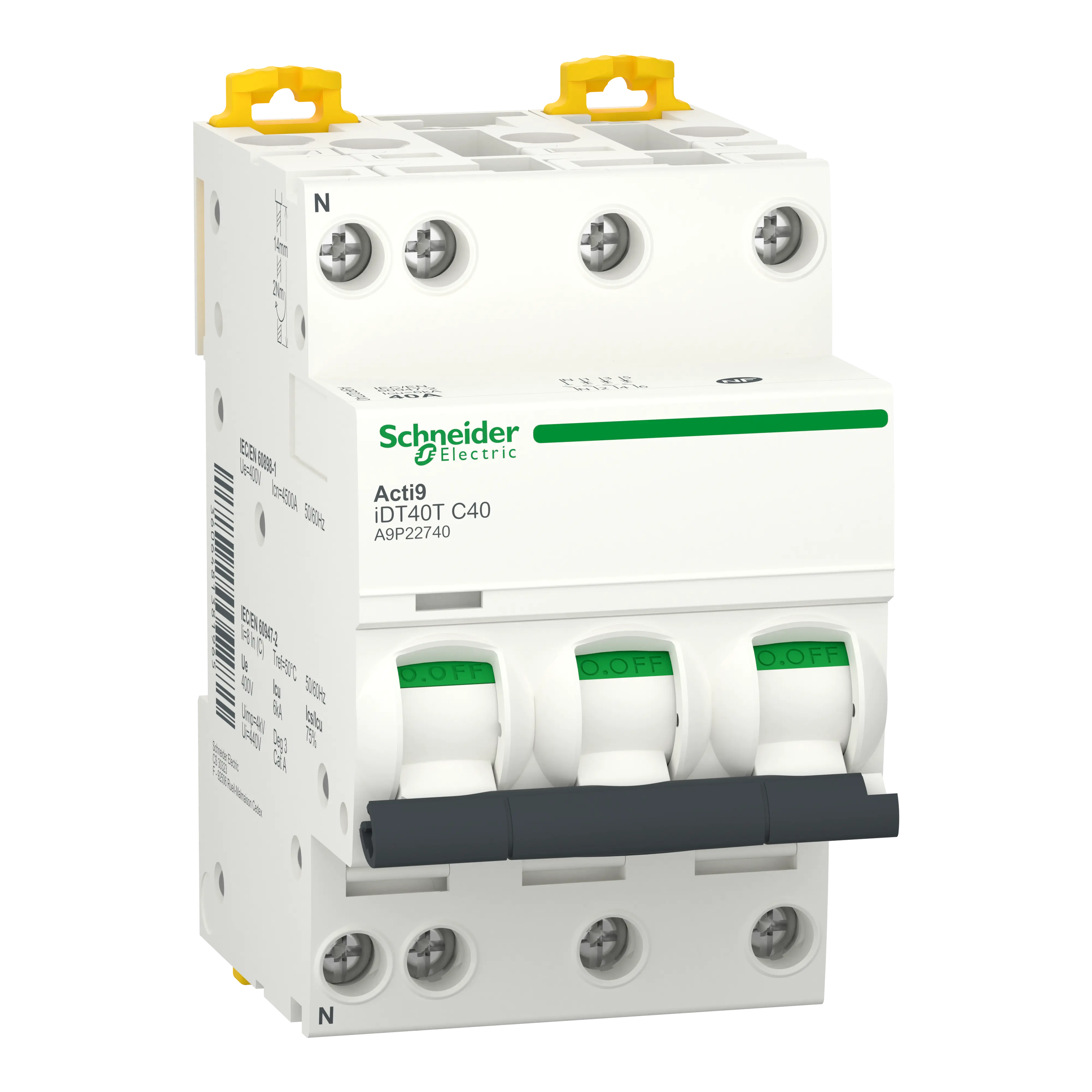 Acti9 iDT40T - Disjoncteur modulaire - 3P+N - 40A - Courbe C - 4500A/6kA - SCHNEIDER ELECTRIC - A9P22740