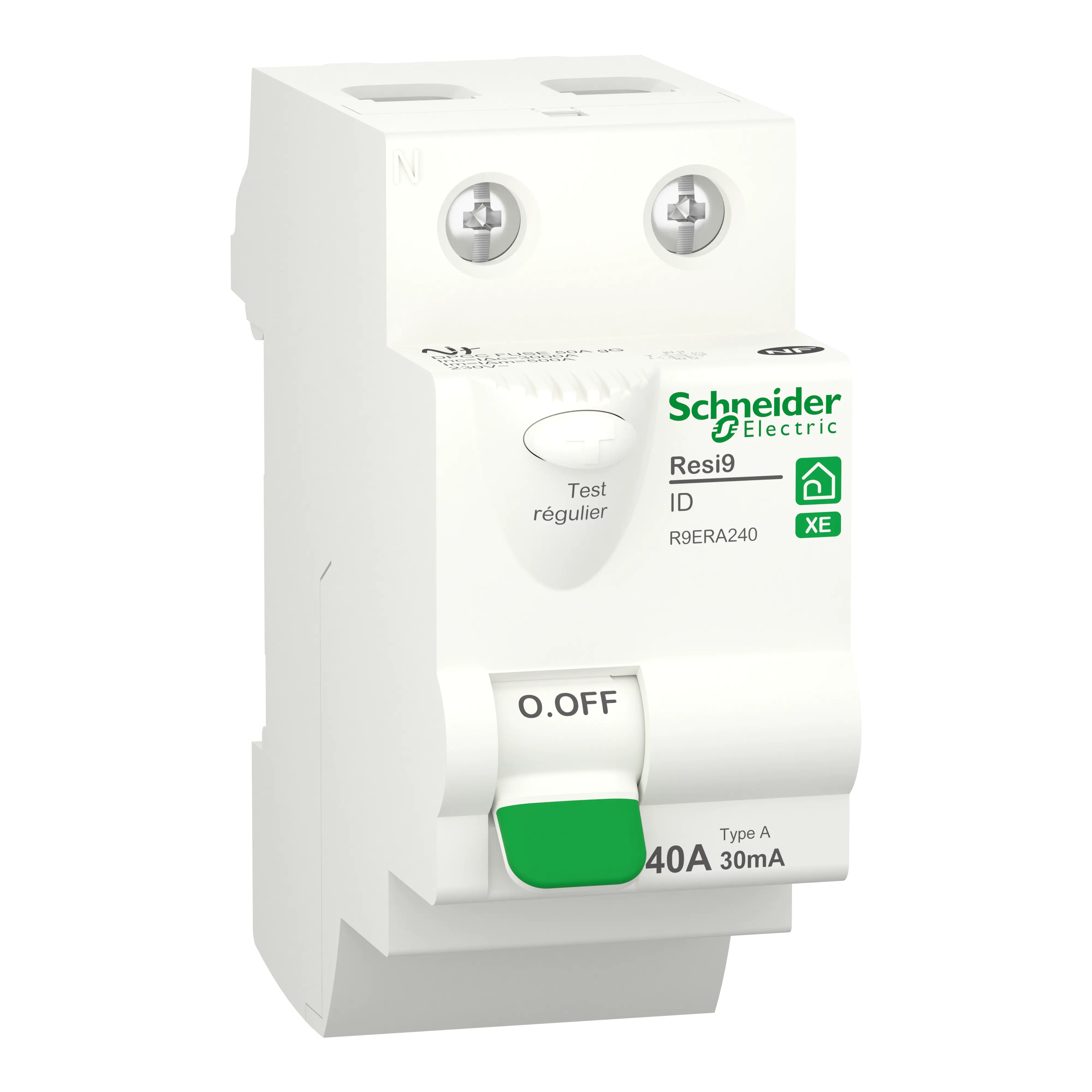 Resi9 XE - interrupteur différentiel - 2P - 40A - 30mA - Type A - embrochable - SCHNEIDER ELECTRIC - R9ERA240