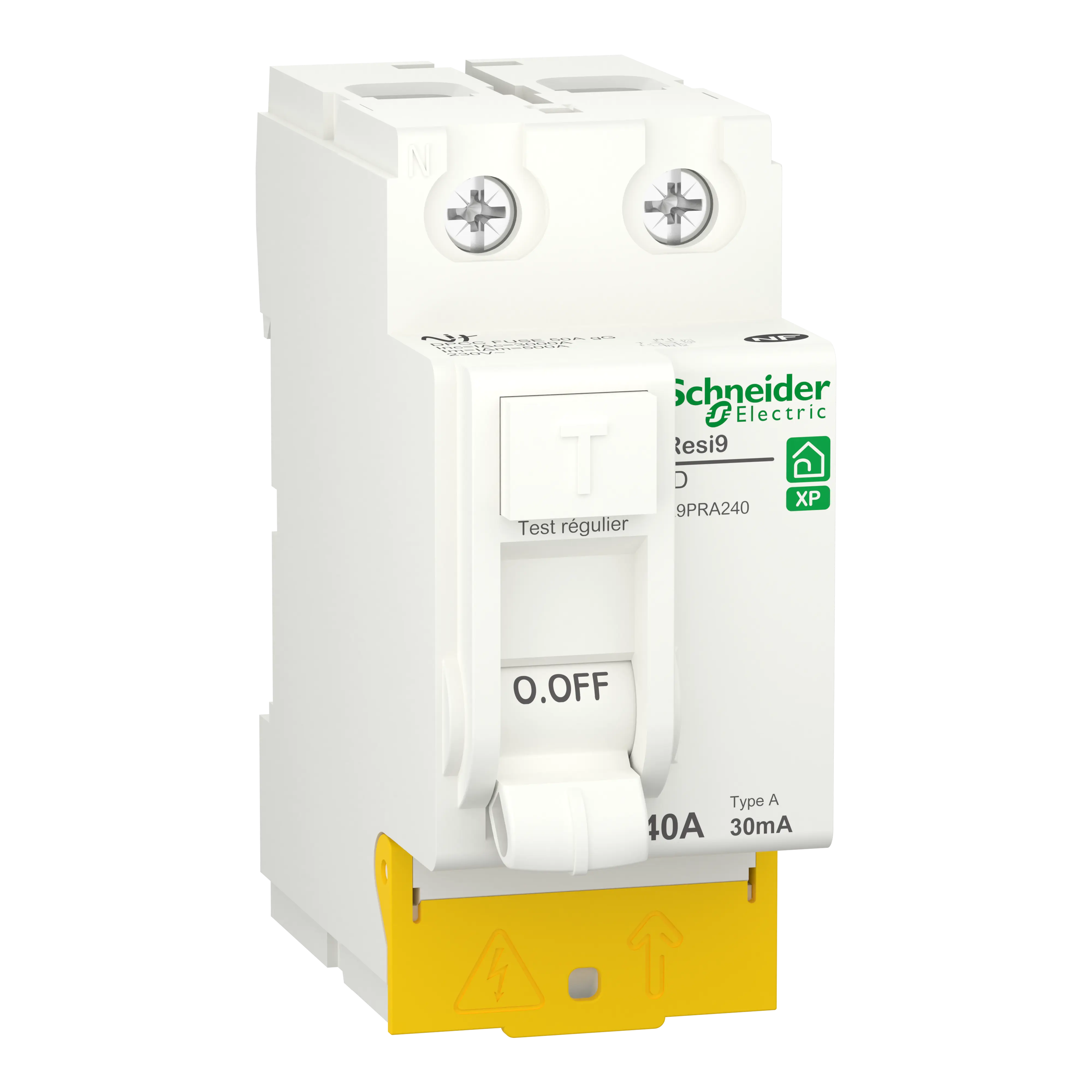 Resi9 - inter différentiel - 2P - 40A - 30mA - Type A - peignable - alim bas - SCHNEIDER ELECTRIC - R9PRA240