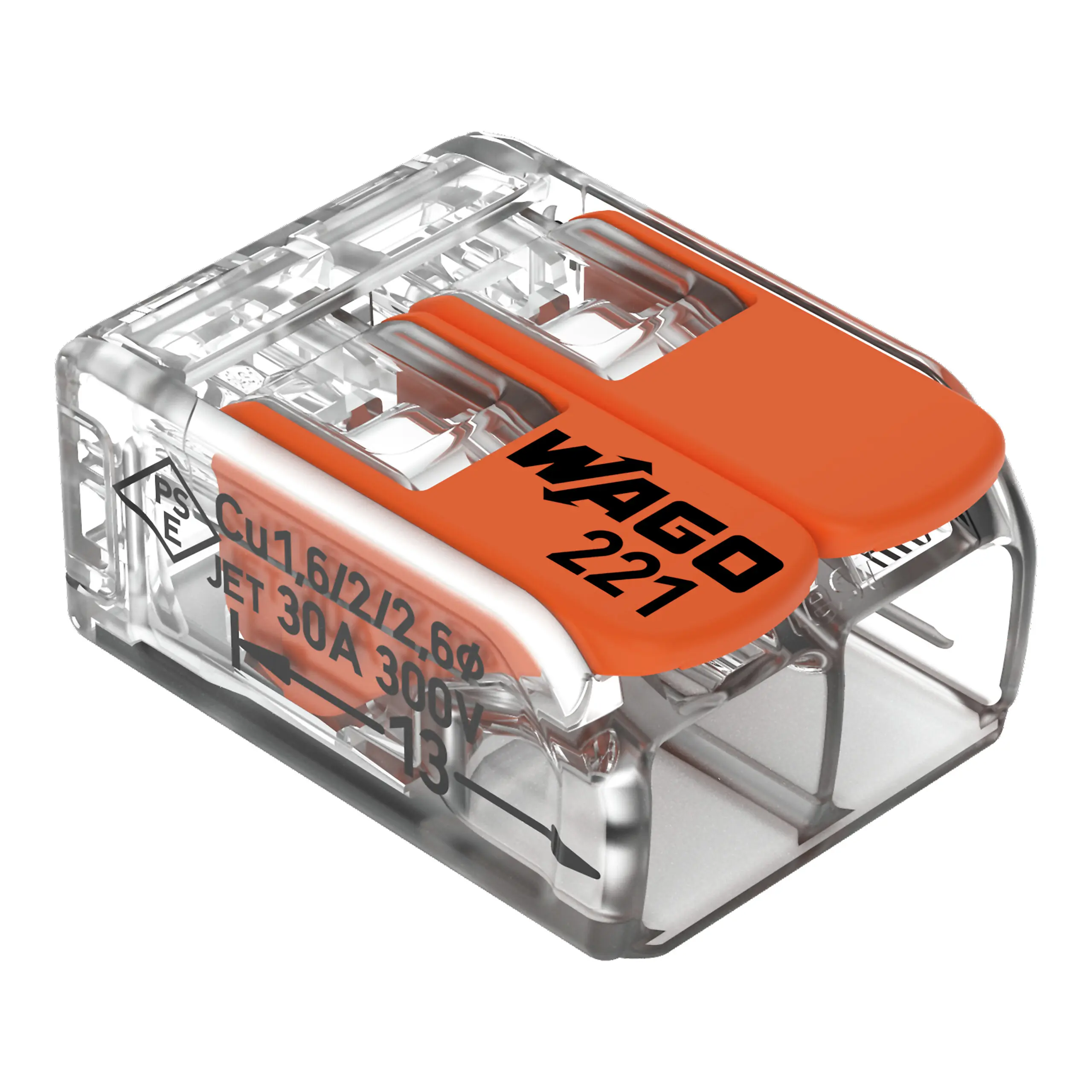 Borne WAGO 221 2x6mm² à leviers souple & rigide - WAGO - 50pcs - 221-612