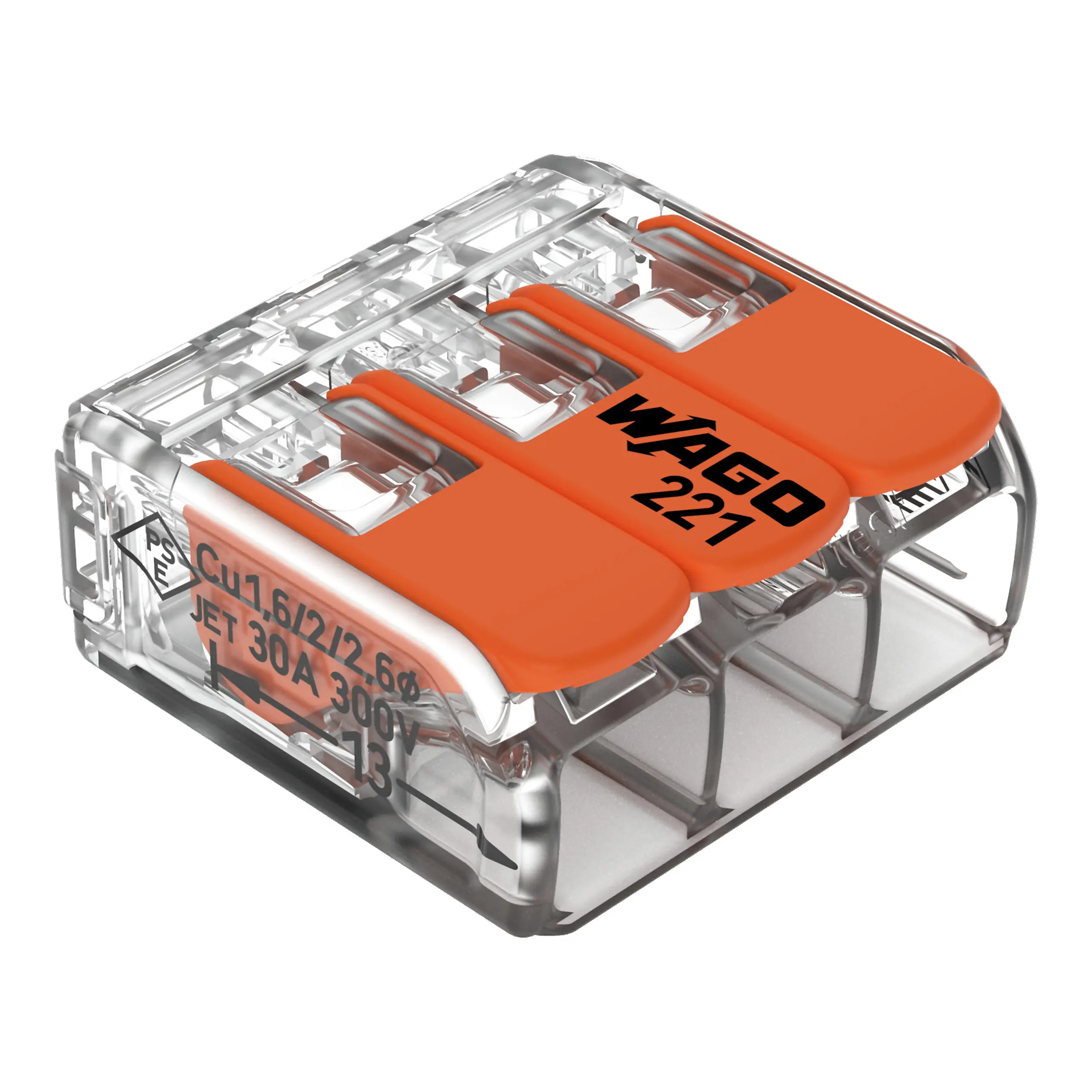 Borne WAGO 221 3x6mm² à leviers souple & rigide - WAGO - 30pcs - 221-613