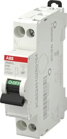 Disjoncteur 1P+N 16A - Courbe C - 4,5 kA - Raccordement A Vis - ABB - 470238