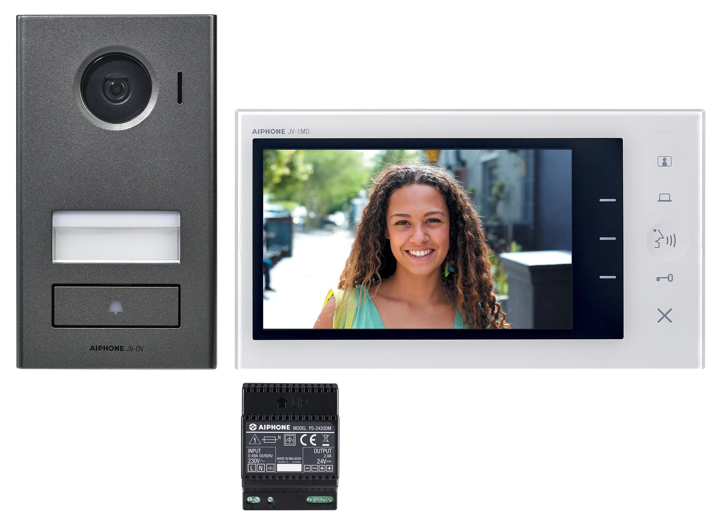 Kit vidéo JV 2 fils intégral, platine saillie, moniteur 7 pouces & alimentation - AIPHONE - JVS1V