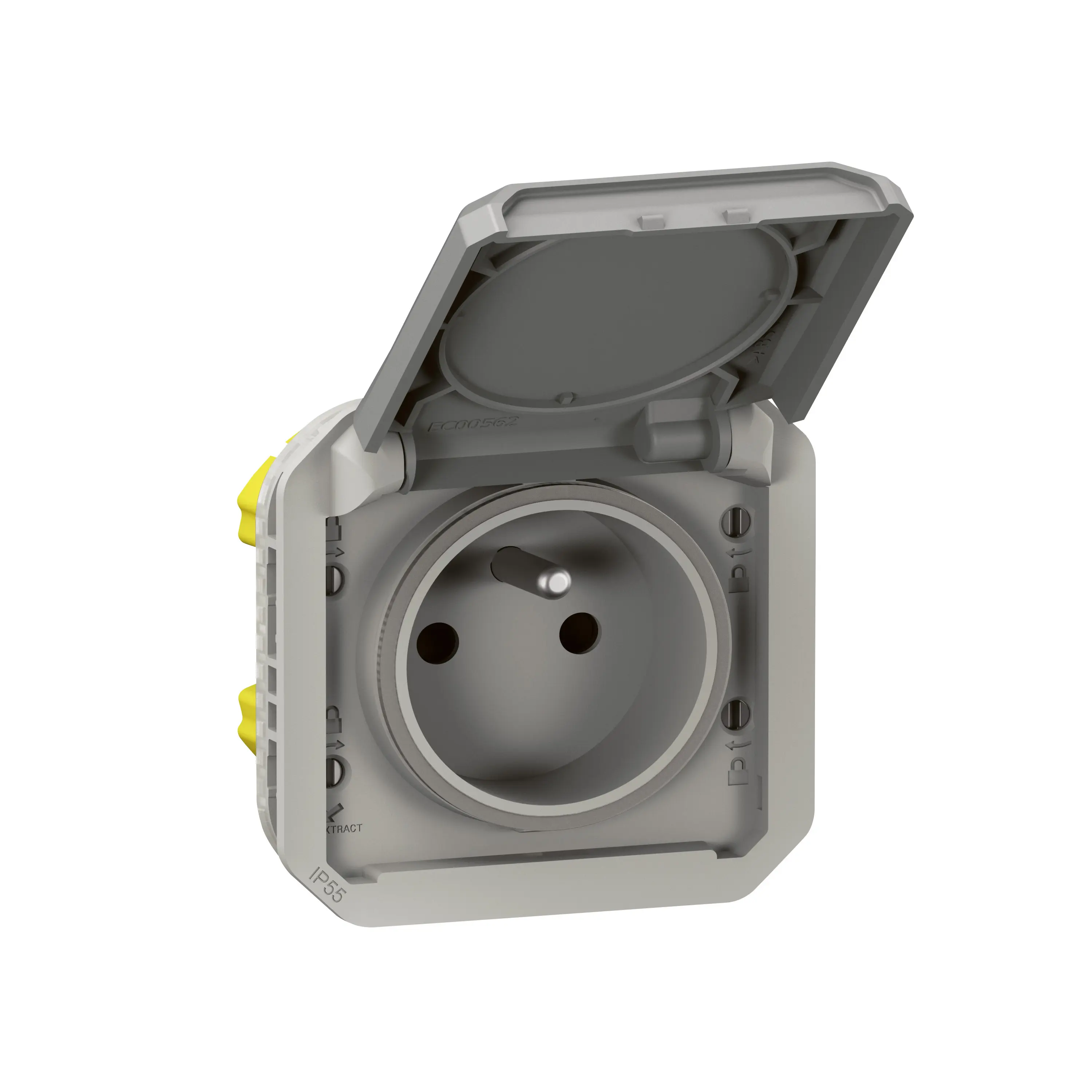 Prise de courant 2P+T étanche Plexo 16A 250V IP55 IK08 avec enjoliveur finition gris - LEGRAND - 069551L