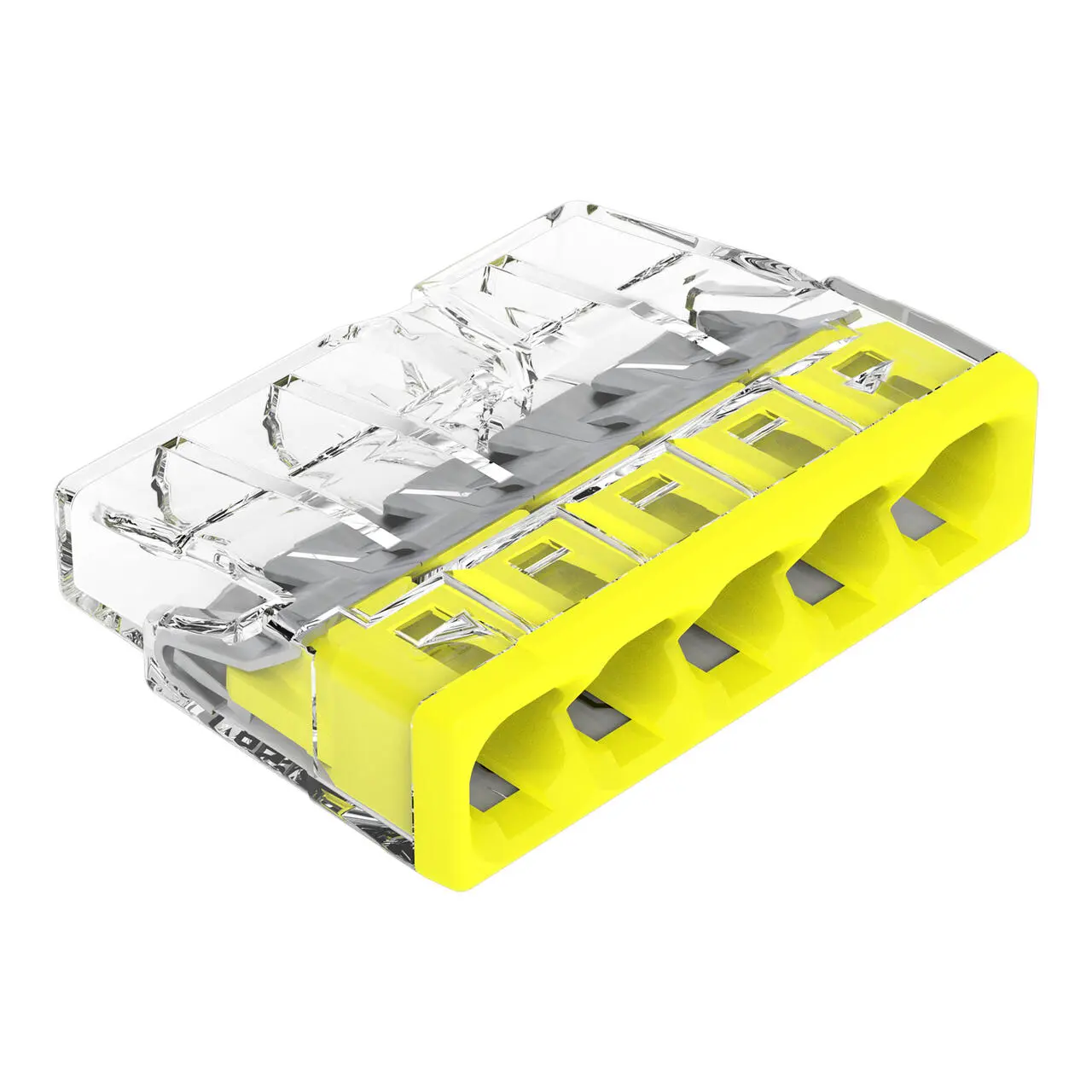 Borne 2273 - 5 x 0,5 à 2,5mm² Transp. / Jaune - WAGO - bte de 100 - 2273-205