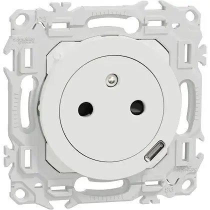 Prise odace 2P+T affleurante + chargeur USB-C 18W Power Delivery Blanc craie - SCHNEIDER - S920042