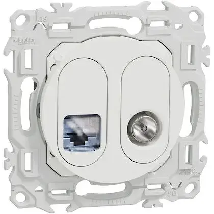 Prise mixte odace RJ45 Cat.6 STP + TV - blanc craie - SCHNEIDER - S920141