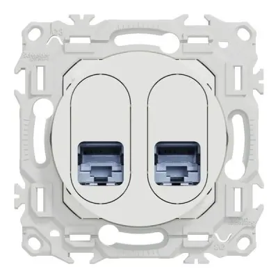 Prise double RJ45 odace - Cat6 STP grade 2TV min à grade 3TV - blanc craie - SCHNEIDER - S920486