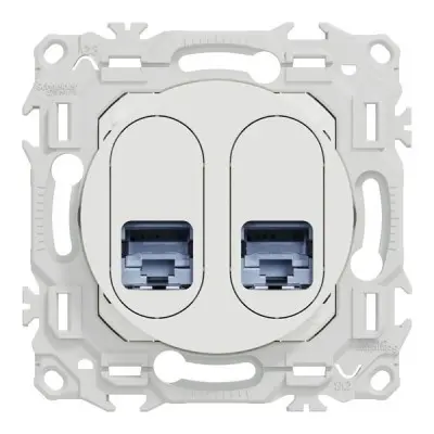 Prise double RJ45 odace - Cat6A STP grade 3TV - blanc craie - SCHNEIDER - S920487