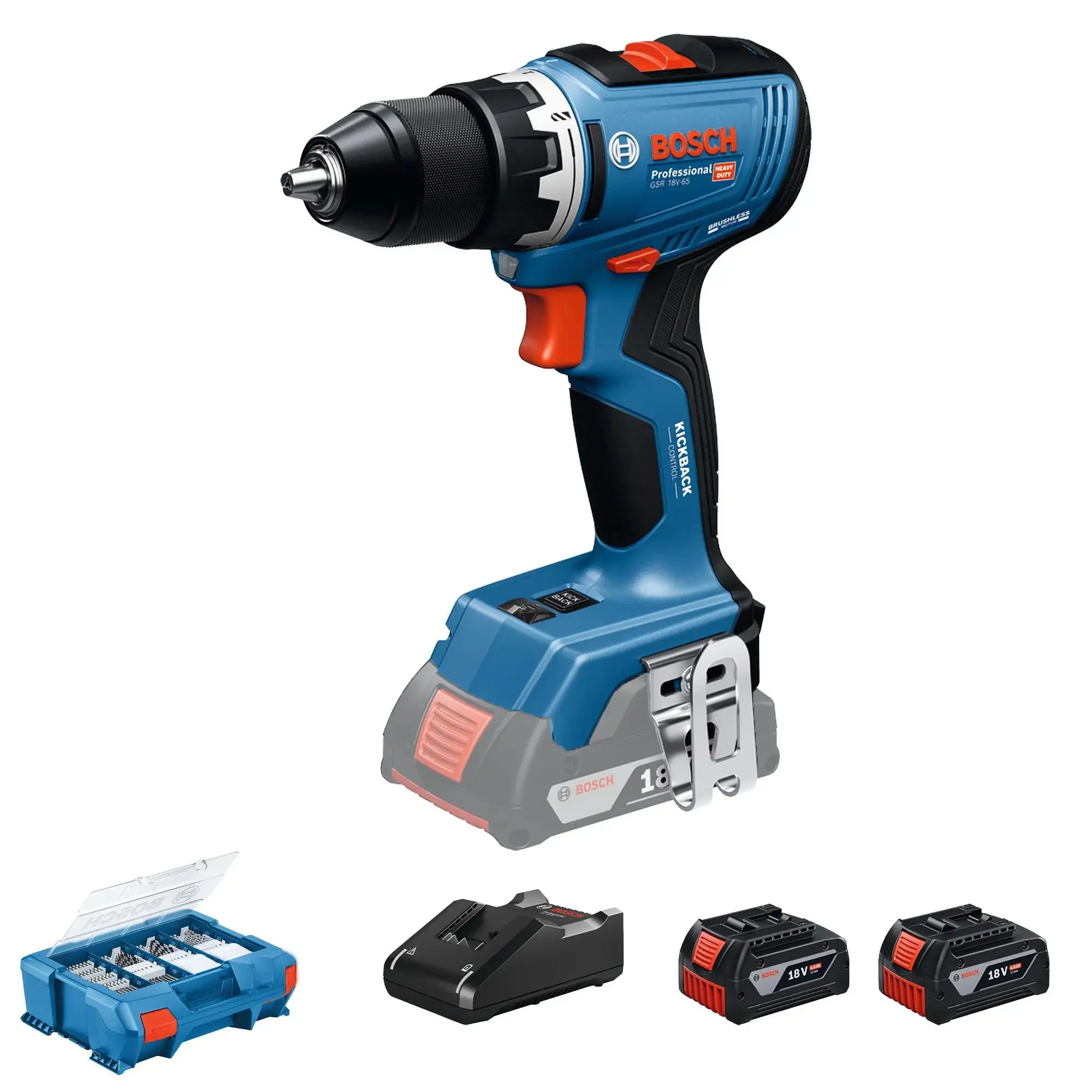 Perceuse-visseuse sans fil GSR 18V-65 -  BOSCH - avec 2 batteries 4,0Ah - chargeur - L-BOXX - 06019N3207