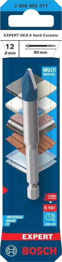 Forêt hard céramic HEX-9 expert 12X90mm -BOSCH - 2608902311