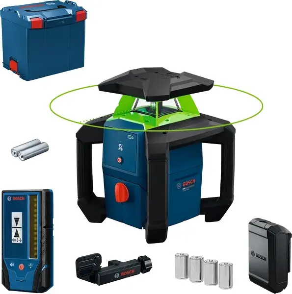  Laser rotatif GRL18V-3-31G - BOSCH - dans L-BOXX 374 avec 2 piles (AA), Support pour récepteur laser LR 6/7 - 0601061G01