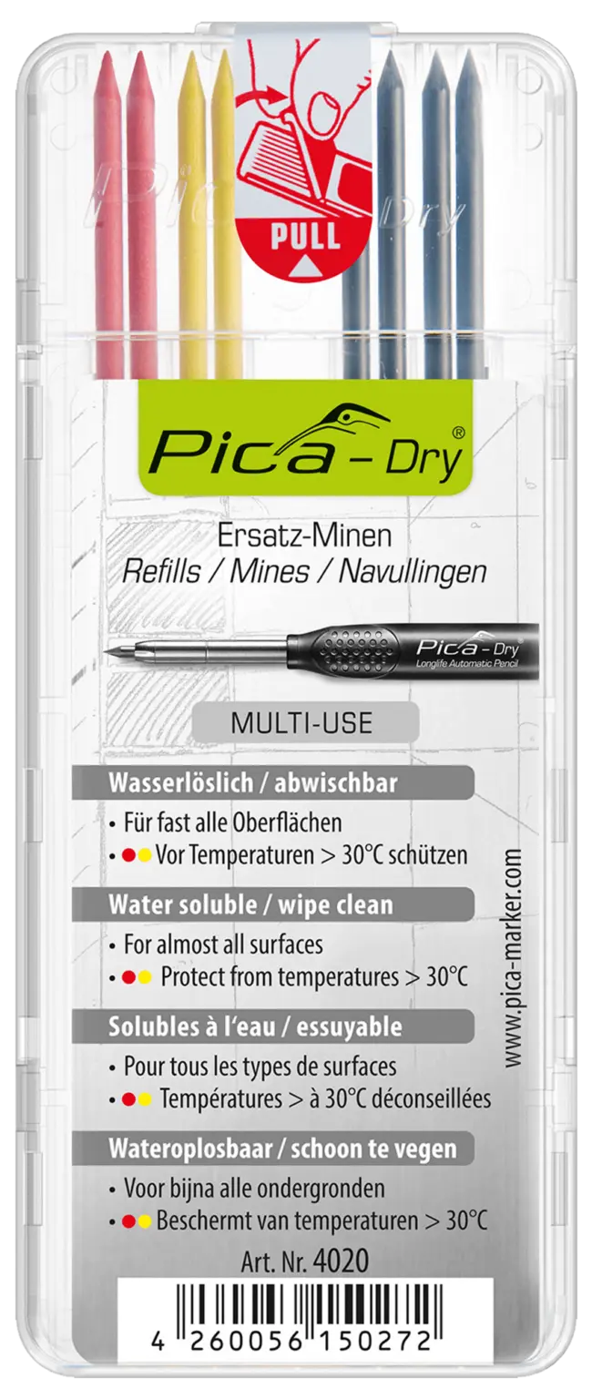 Mines de recharge graphite 2B - Rouge et Jaune - Étui de 8 - PICA - 4020