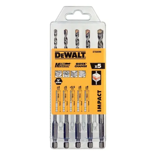 Coffret de 5 forets multi-matériaux impact diam : 4 5 5,5, 6 8 mm - DEWALT -  DT60099-QZ