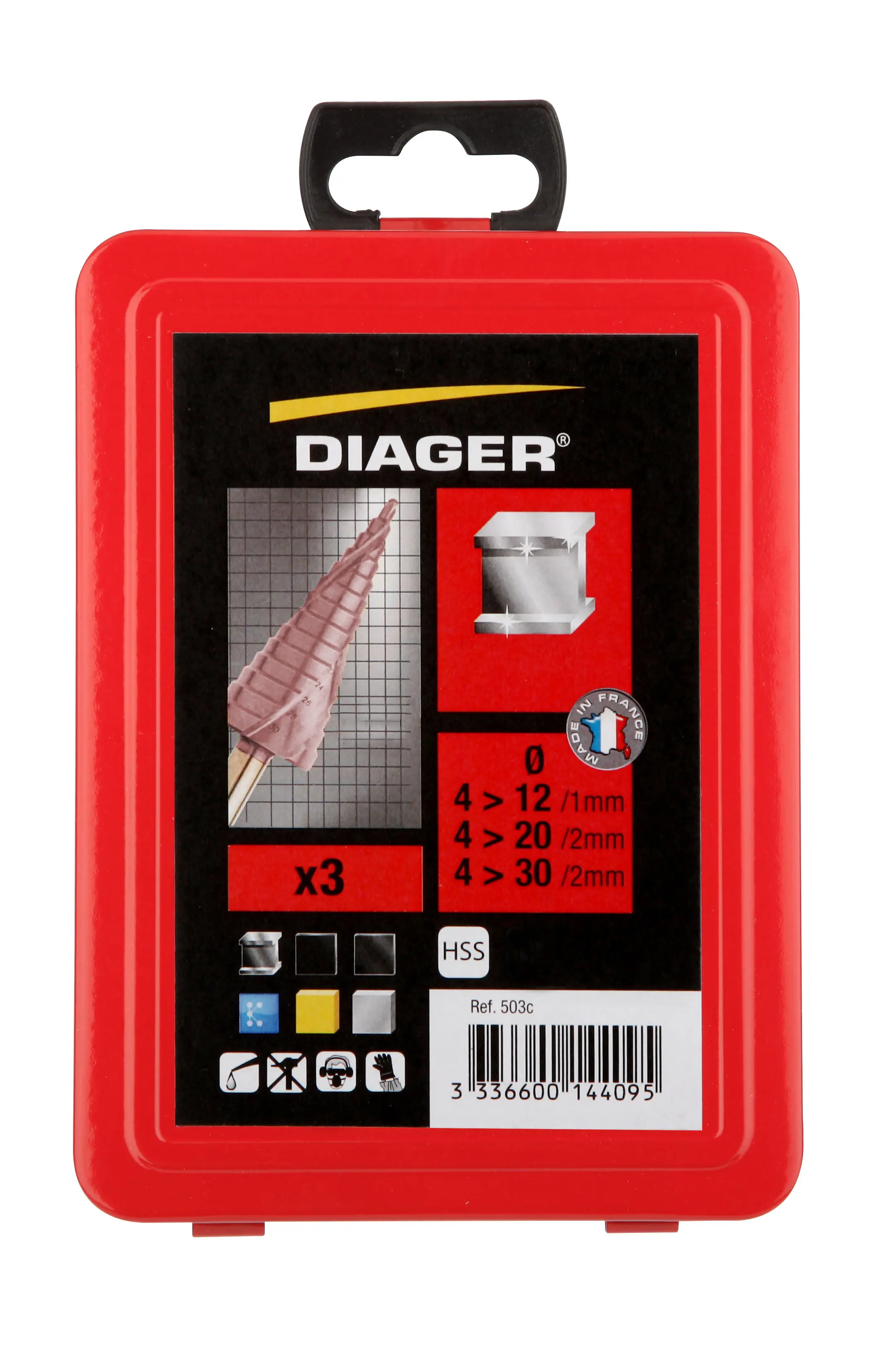 Coffret de 3 forets étagés HSS 5% cobalt revêtement Tialn - DIAGER - 503C