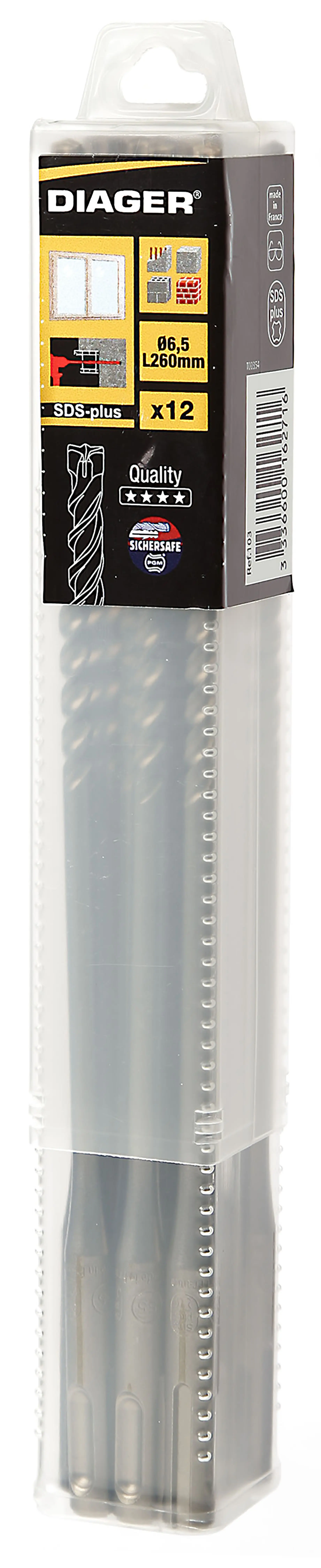 Foret SDS+ spécial huisserie 3 taillants - boite de 12 pièces - DIAGER -  103D06.5L0260