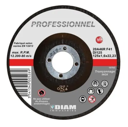 Disque abrasif diam.125 X 1.6 X 22.23 inox - DIAM INDUSTRIES - DI125/22