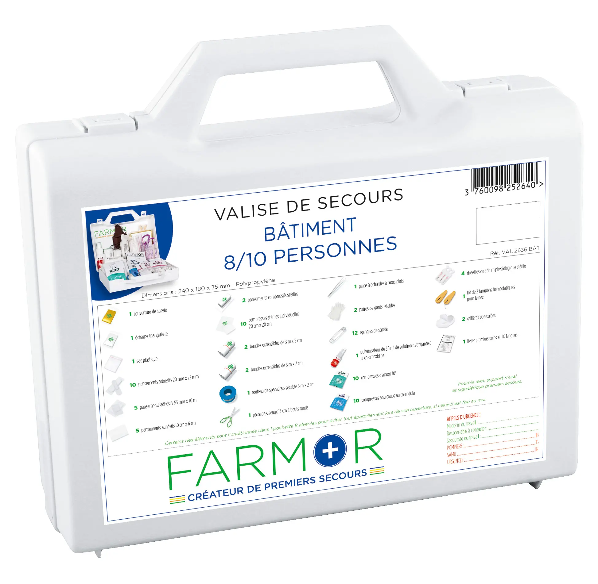 Valise de secours pour 8/10 personnes - FARMOR - VAL 2636 BAT