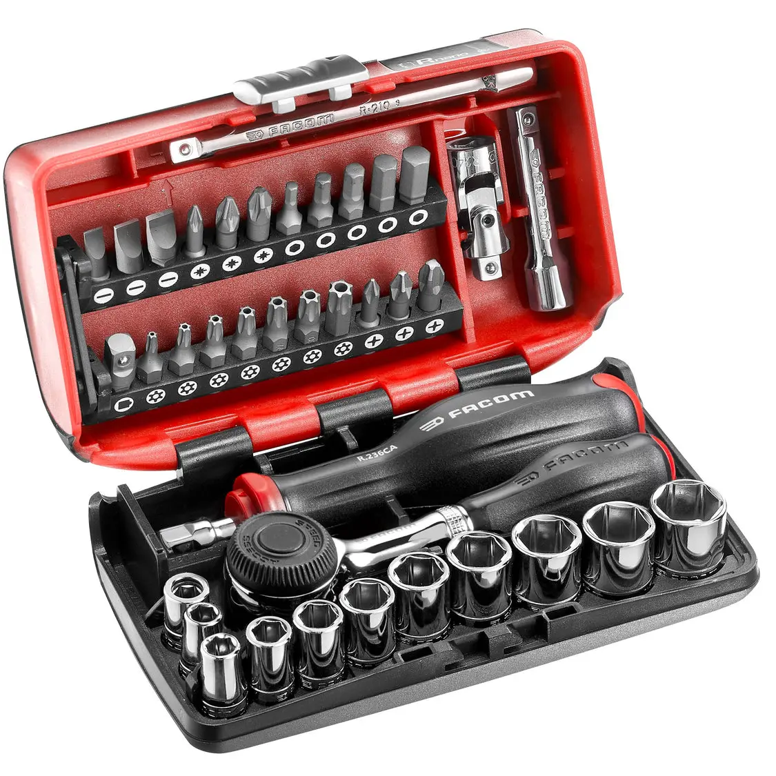 Coffret de clé à cliquet manche rotatif avec douilles 1/4" (38 pièces) - FACOM - R.360NANOPB
