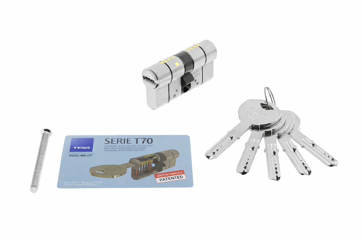 Cylindre double varié T70 débrayable - 30 x 60 mm - 5 clés - Laiton nickelé - TESA - T75D3060N