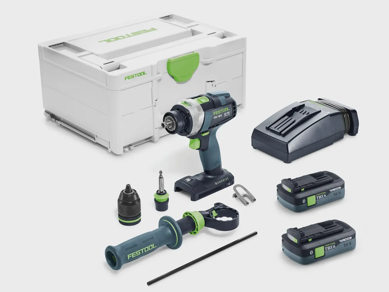 Perceuse-visseuse à percussion sans fil TPC 18/4 TBX4,0 I-Plus QUADRIVE - FESTOOL - avec 2 batteries 4Ah - chargeur - SYSTANER - 579371
