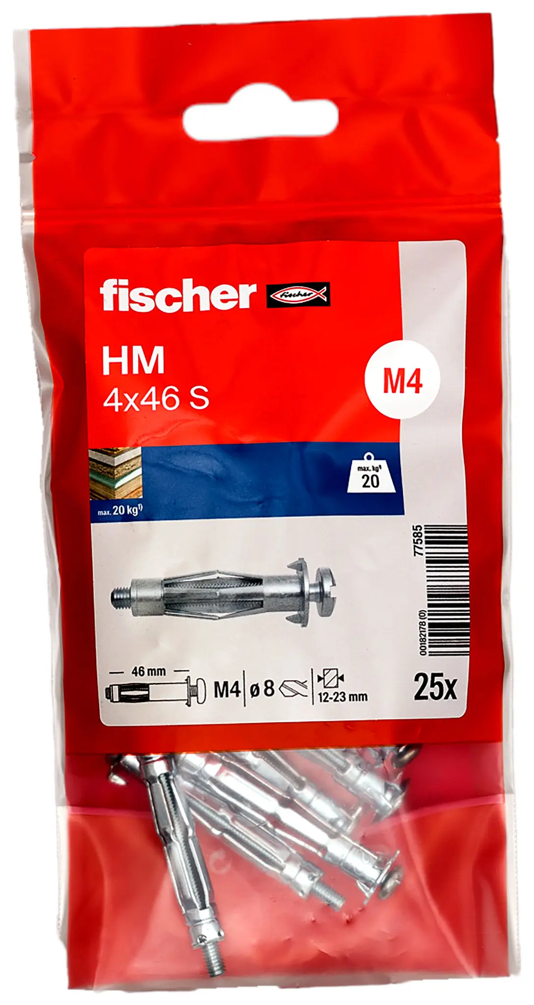 Cheville métallique pour corps creux HM-S 4 x 46 /25B avec vis métrique - FISCHER - 77585