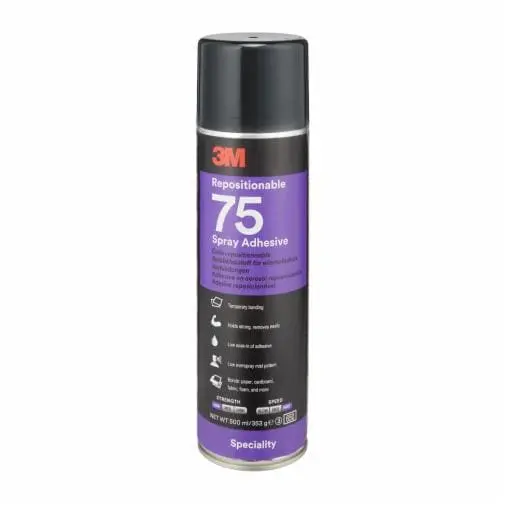 Colle spray 75 repositionnable pour collage textiles - 3M - 500ml - 7000116775