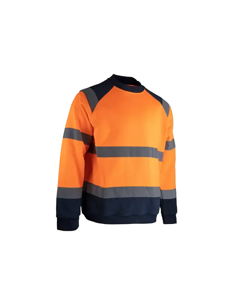 Sweat haute visibilité à col rond orange fluo/Marine - LMA - 8083 