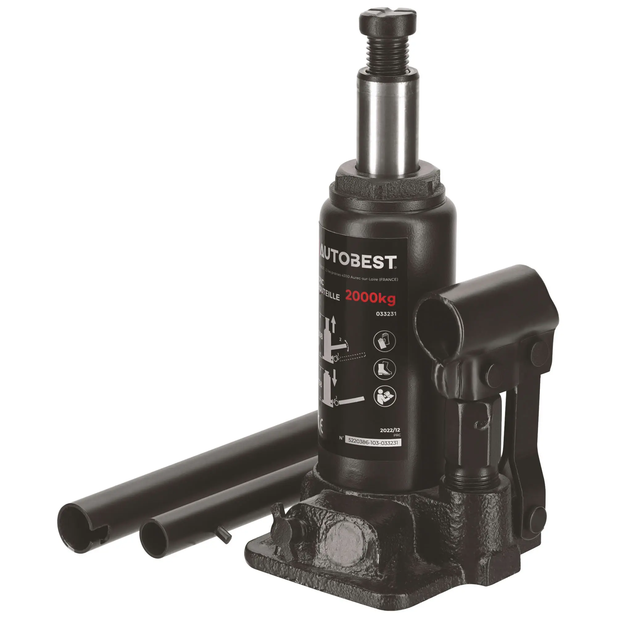 Cric hydraulique bouteille 2 Tonnes de 158 à 308 mm - AUTOBEST - 33231