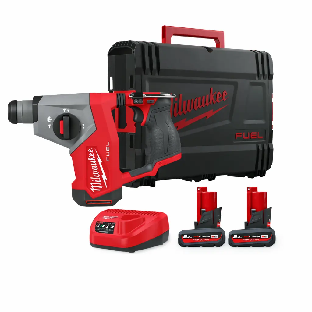 Perforateur M12 FUEL SDS+, 16 mm, 2 Batteries 5Ah + 1 Chargeur 12 V dans HD BOX - MILWAUKEE - 4933499185