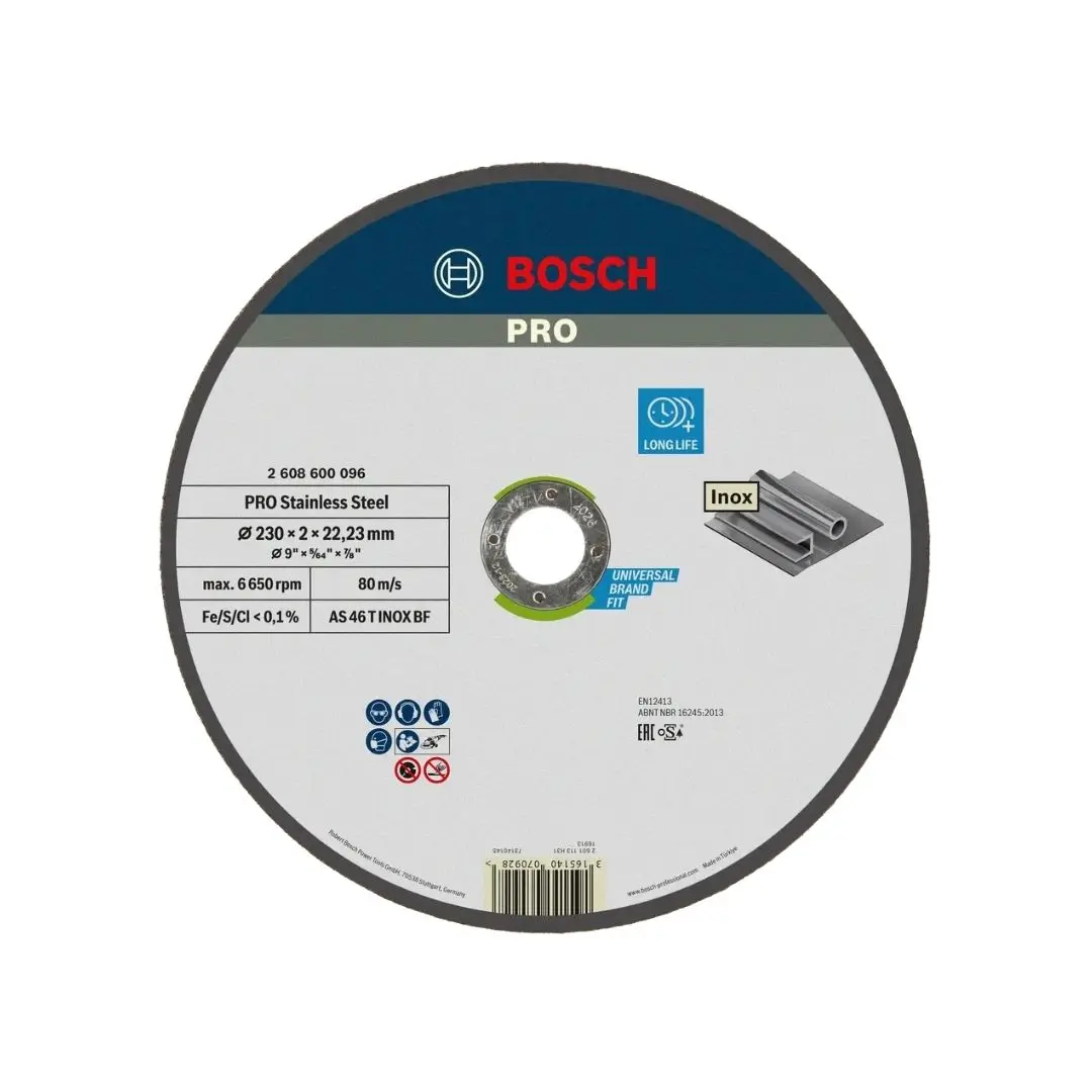 Disque EXPERT à tronçonner BOSCH à moyeu plat Spécial inox 230X2.0 MM - 2608600096