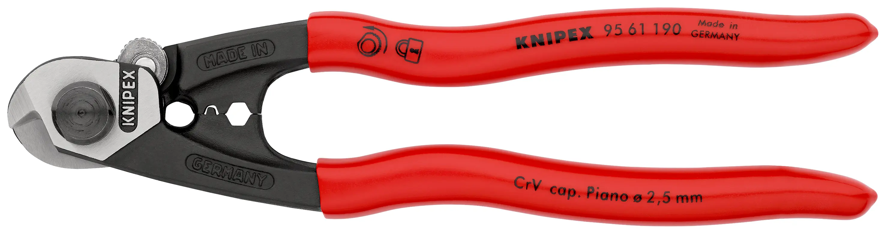 Pince coupe-câble KNIPEX avec 2 profils de sertissage - 190mm de longueur - 5mm de coupe - 95 61 190
