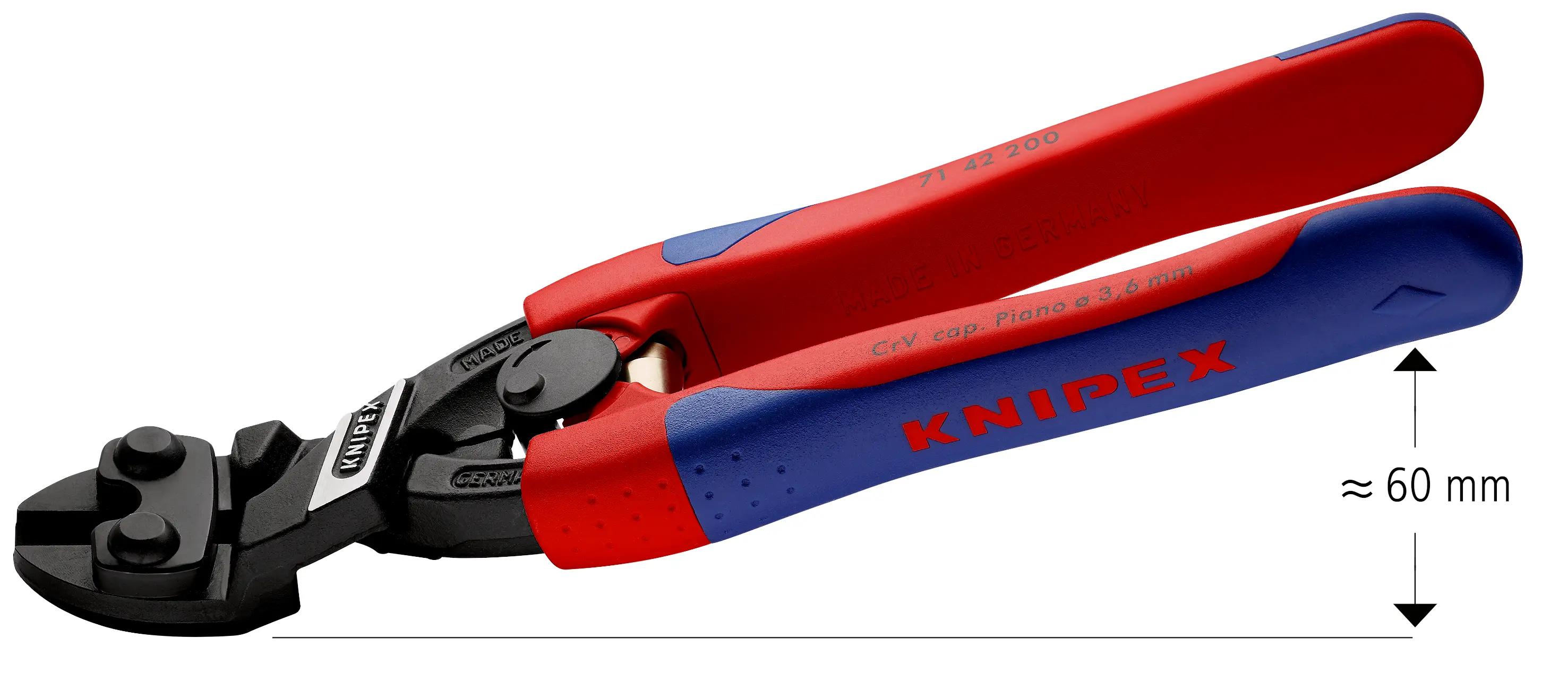 Coupe boulons compact Cobolt® Evidé - Coudé - Gainage bi-matière avec ressort - KNIPEX - 71 42 200