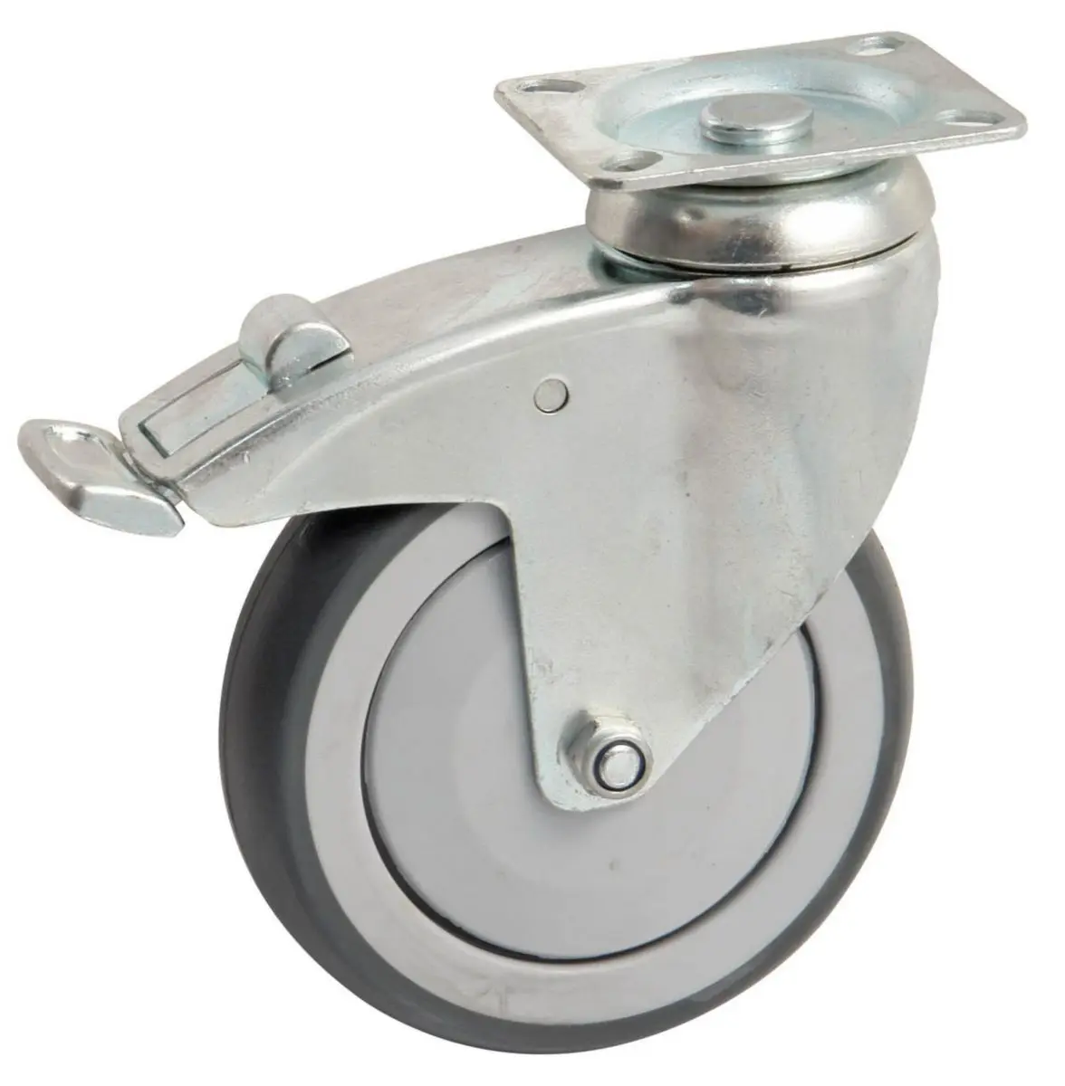 Roulette Pivotante A Frein A Platine Rectangulaire, - Roue caoutchouc Ø 100 - Charge 80kg - CEBORA - 550842O