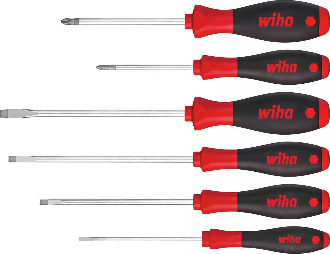Jeu de 6 tournevis Fente+PH softfinish lame ronde - WIHA - 07152