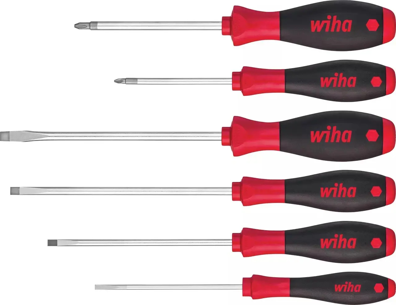 Jeu 6 tournevis fente+PZ softfinish lame ronde - WIHA - 07153