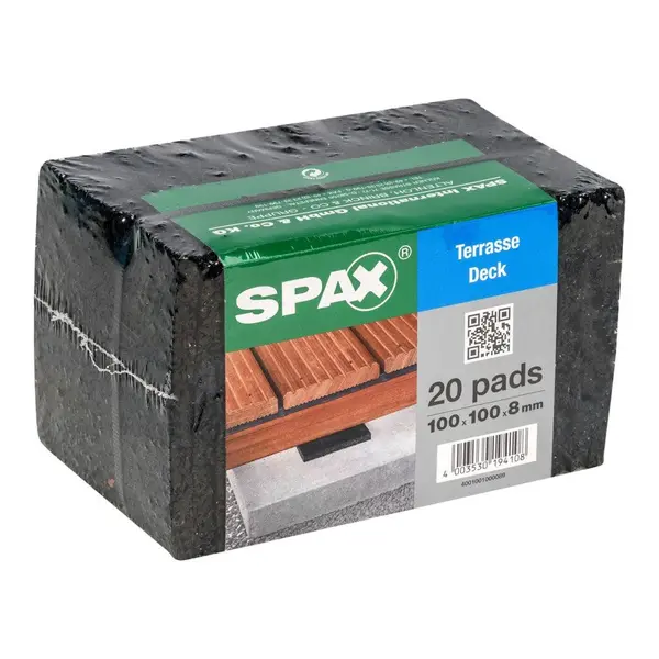 Tampon d'isolation pour terrasse - SPAX - 100,0 MM x 100 MM - ép. 8,00 MM - 20 pièces - 4001001000089