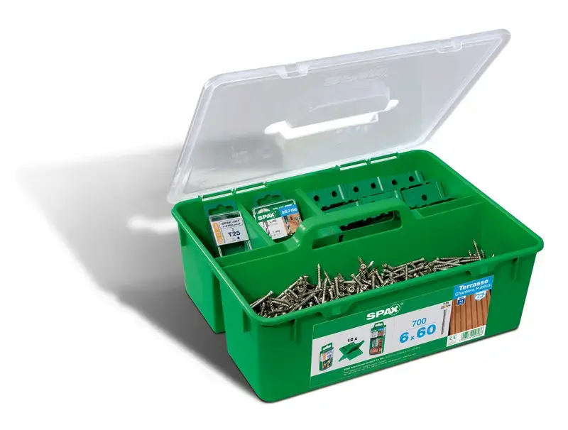 Kit terrasse Green Box 6x60 Inox A2 - 700 Vis + 1 Foret + 12 Espaceurs + 5 Embouts - SPAX - 5000009050009