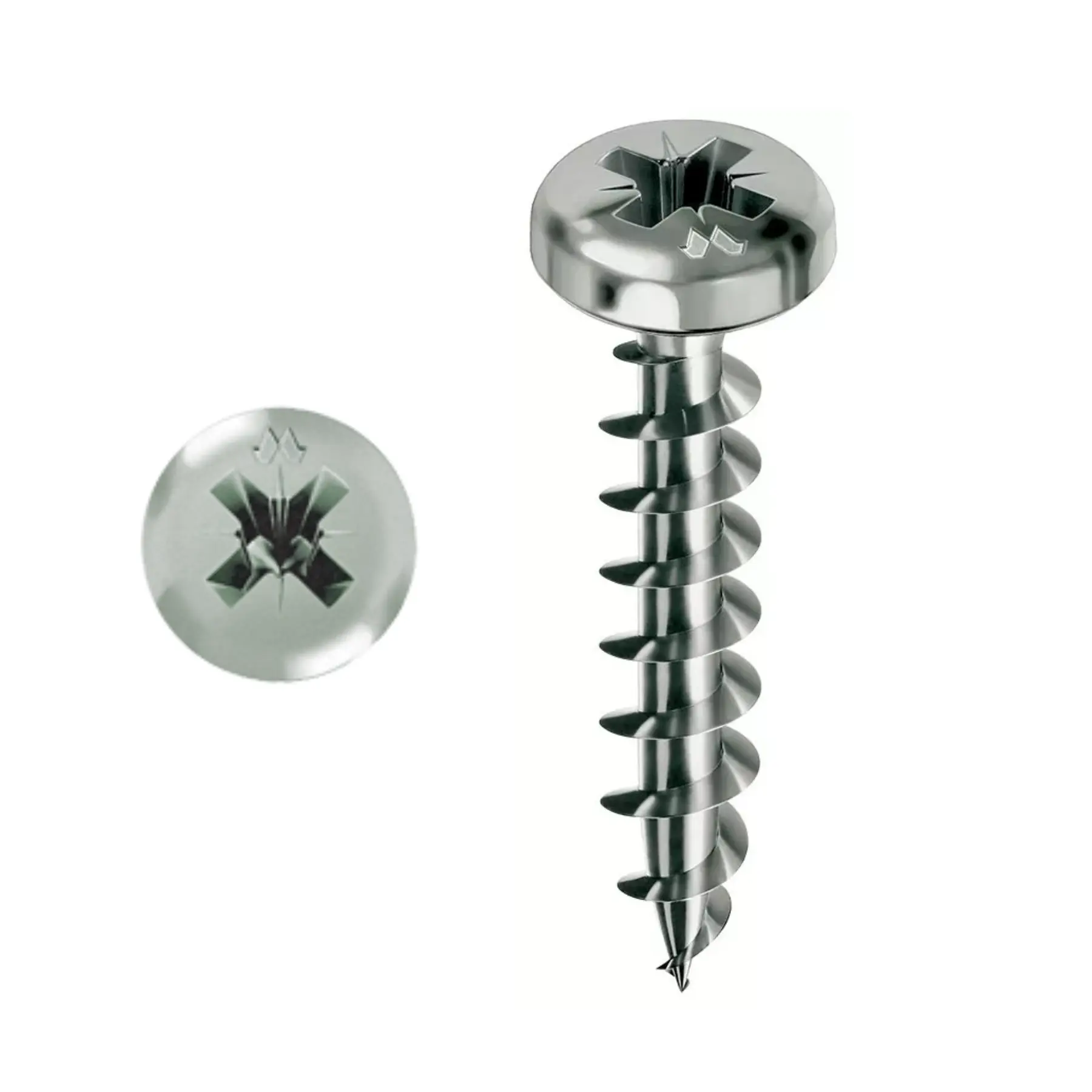 Vis MUSTAD Panelvit Chromiting - Tête cylindrique - PZ2 - Filetage total - Ø4x30mm - Boite de 500 - PVACZC400300C8C