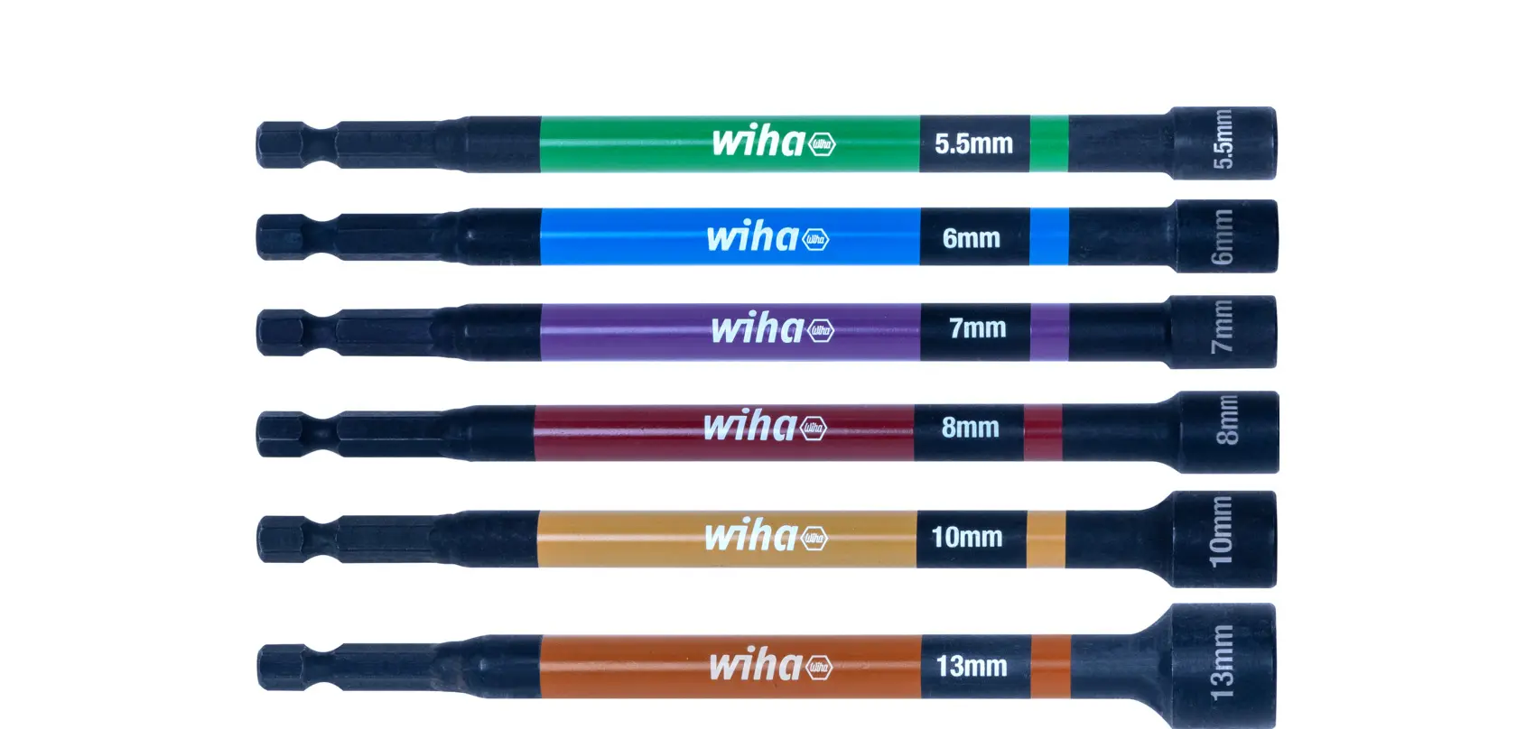 Jeu de 6 douille magnétiques à code couleur, 150 mm - WIHA - 47035