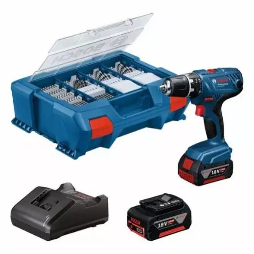 Perceuse-visseuse 18V GSR18V-21 - BOSCH - avec 2 batteries 18V  4.0Ah + chargeur +82 accessoires - coffret L-Case - 06019H100C