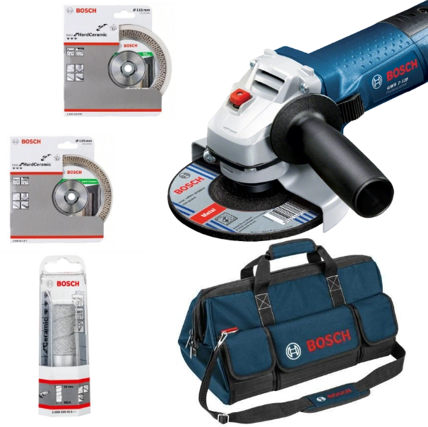 Kit spécial carrelleur BOSCH - meuleuse GWS 7-125 + 2 disques diamant + 1 sac de transport - 06159975H2 Kit spécial carrelleur BOSCH - meuleuse GWS 7-125 + 2 disques diamant + 1 sac de transport - 06159975H2