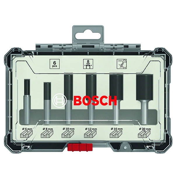 Coffret de 6 fraises droites à queue de 6 mm Ø12/16/20 mm - BOSCH - 2607017465
