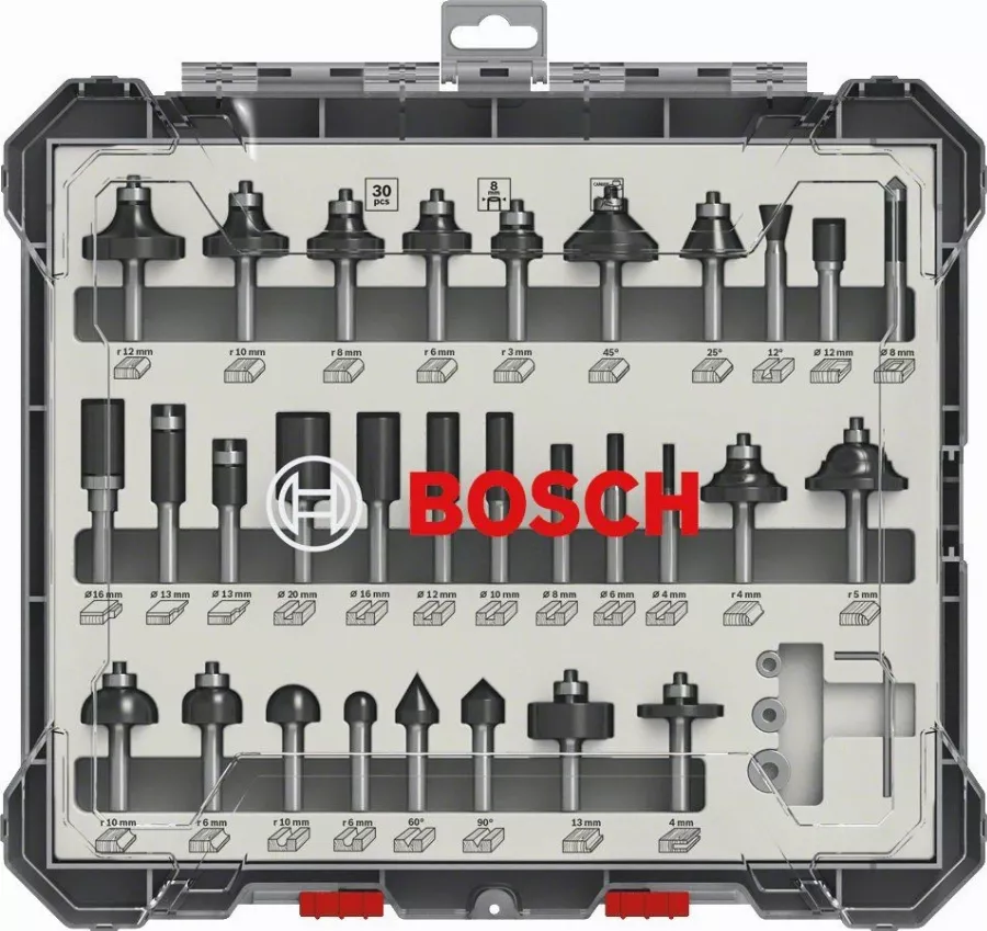 Coffret de 30 fraises mixtes à Ø queue de 8 mm BOSCH - 2607017475 Coffret de 30 fraises mixtes à Ø queue de 8 mm BOSCH - 2607017475