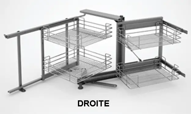 Mécanisme meuble angle de 900 SIGE + 4 paniers chromés L.860 x P.500 x H.600/850 droite soft - 350 DROITE