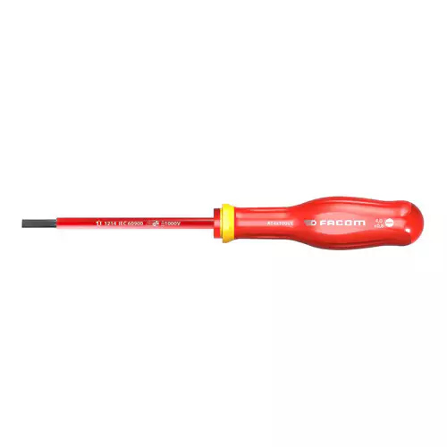 Tournevis Protwist isolé 10000 Volts pour vis à fente 4x100 - lame fraisée 5.5 mm - FACOM - AT4X100VE