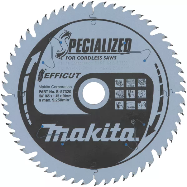 Lame carbure multi-bois Efficut MAKITA 165x20 mm 56 dents - B-57336