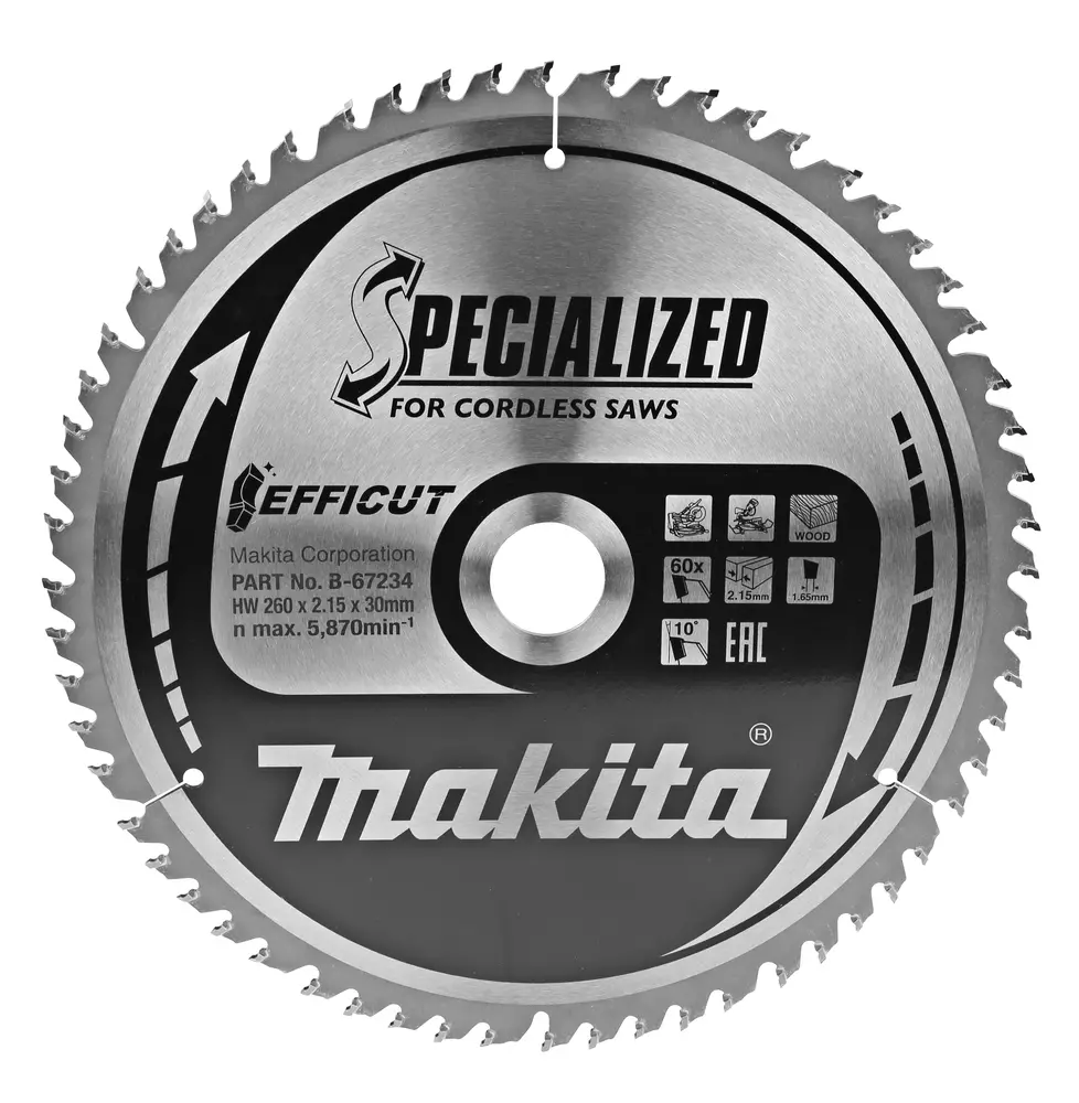 Lame de scie circulaire, T.C.T Efficut, 260 x 30 mm, 60 dents - MAKITA - B-67234