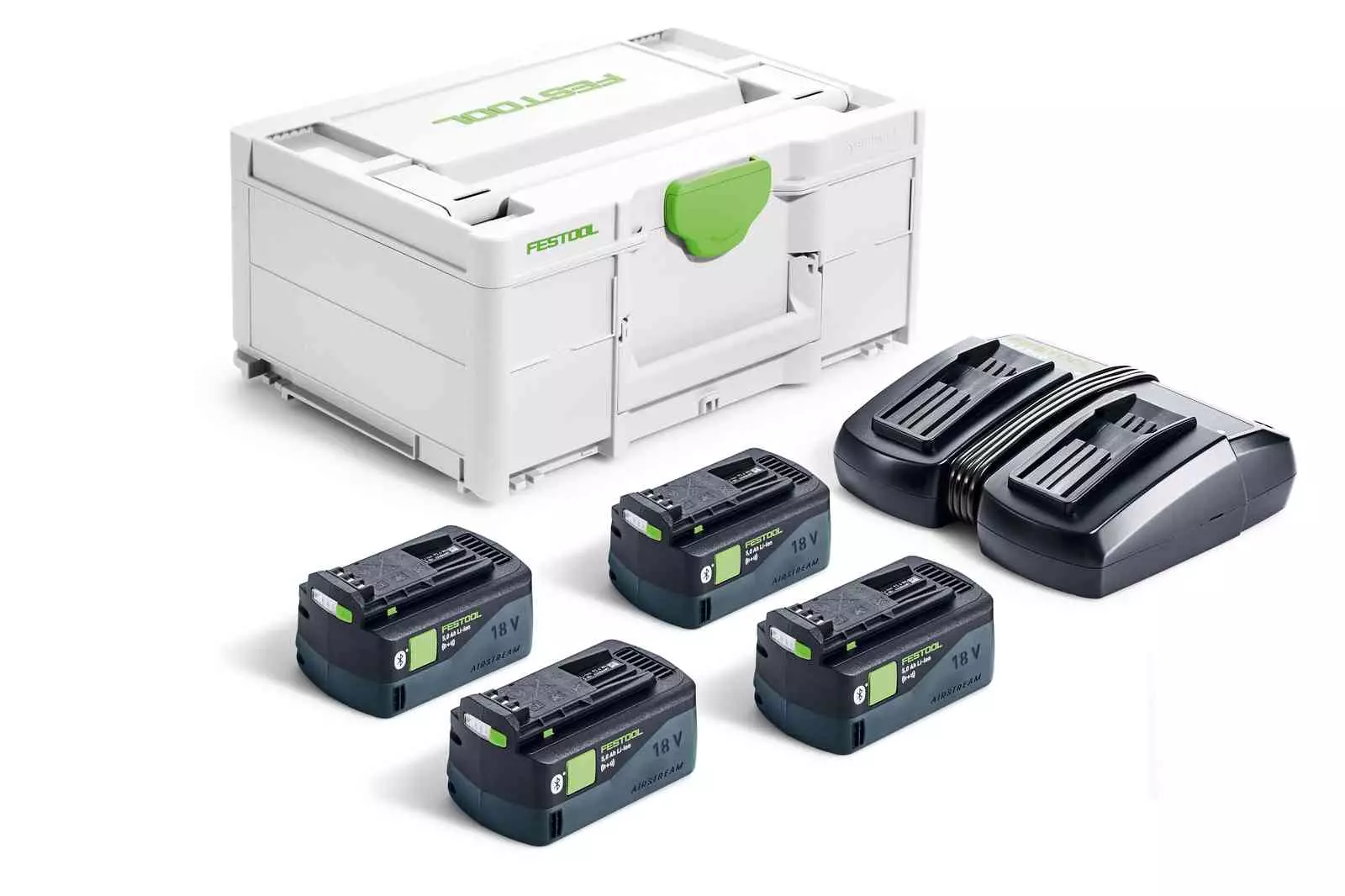 Set énergie SYS 18V  - FESTOOL - avec 4x batterie BP 18v 5,0Ah - chargeur double - Sytainer - 577709