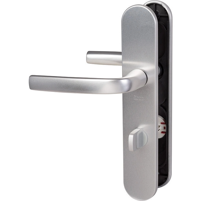 Ensemble Logio double béquille 1360/6341 VACHETTE sur grande plaque - Condamnation - Entraxe 195 - Argent - 2008093 Ensemble Logio double béquille 1360/6341 VACHETTE sur grande plaque - Condamnation - Entraxe 195 - Argent - 2008093